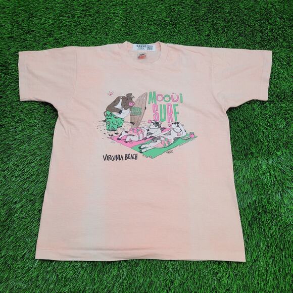 Vintage Surfer Shirt Womens Large 21x26 Peach Virginia-Beach - Picture 1 of 14